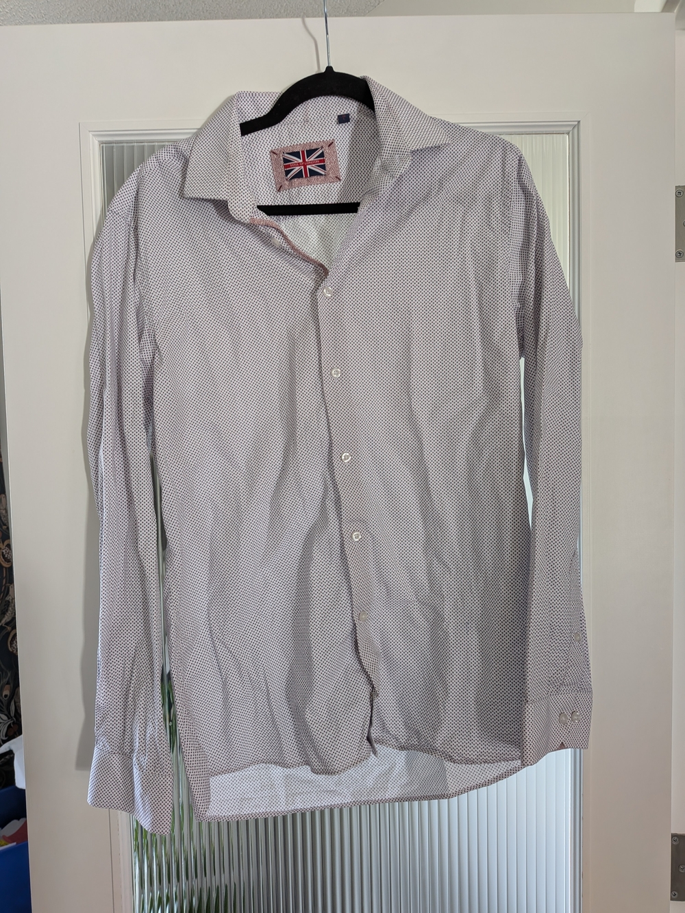 Men's Long-Sleeve Dress Shirt - White with Micro Dot Pattern